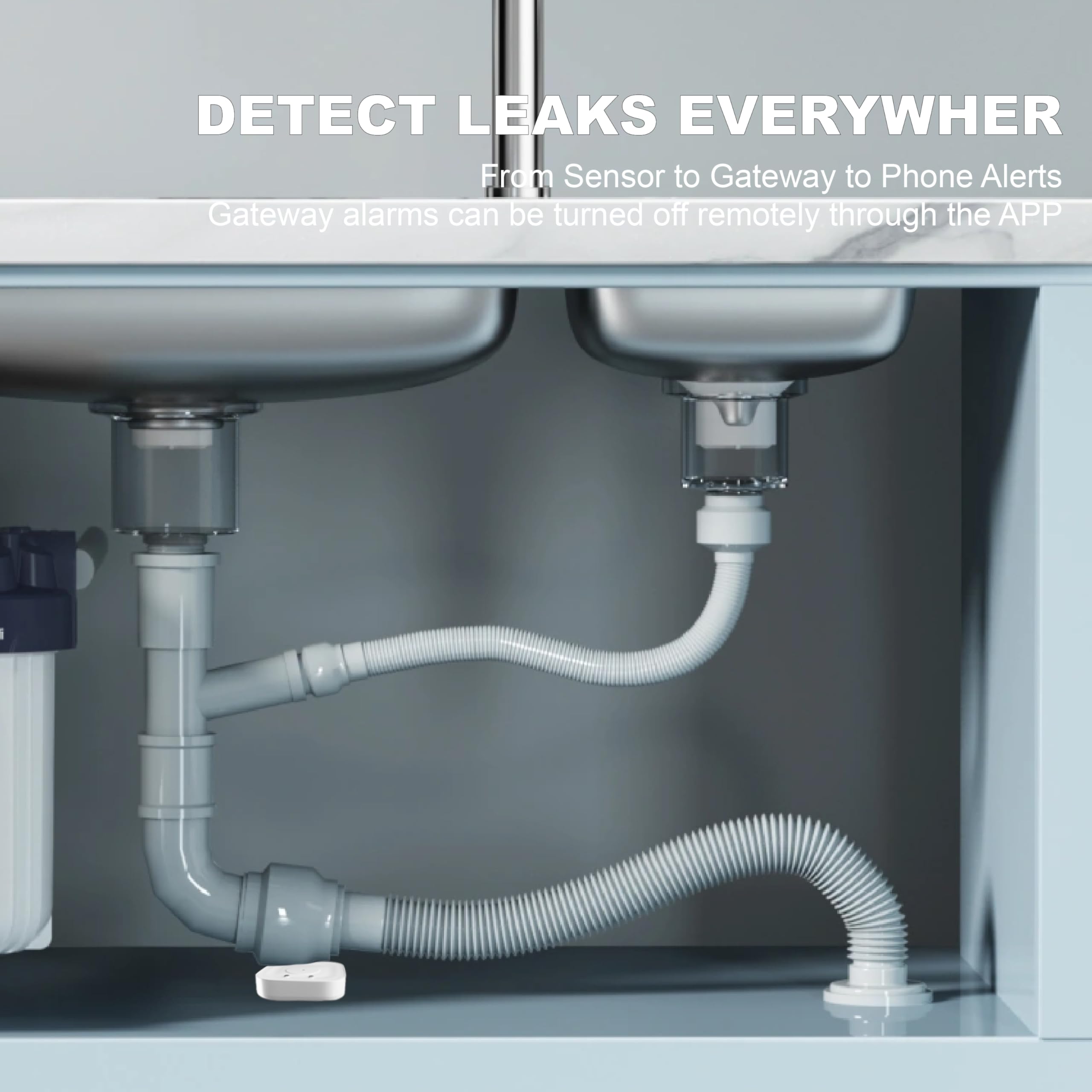 3 sensores de agua WiFi - Detector inteligente de fugas de agua - Alarma ajustable de 110 dB - Transmisión de 150 m para sótano, baño, lavadero, alarma de fuga con correo electrónico y