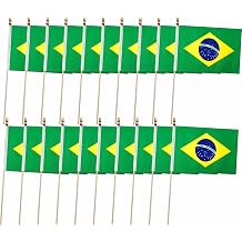 20 Pack Brazil Flags Brazilian Stick Flag Small Mini Handheld Flags for Decorations,（ 5 &times; 8inches）, essential for parties and celebrations