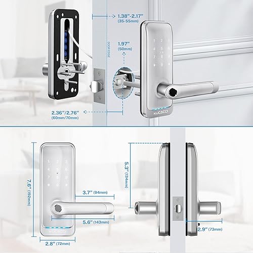 Miniatura 8 de KUCACCI - Cerraduras inteligentes para puerta delantera, para huellas dactilares, sin llave con asa, con teclado, cerradura de puerta biométrica,