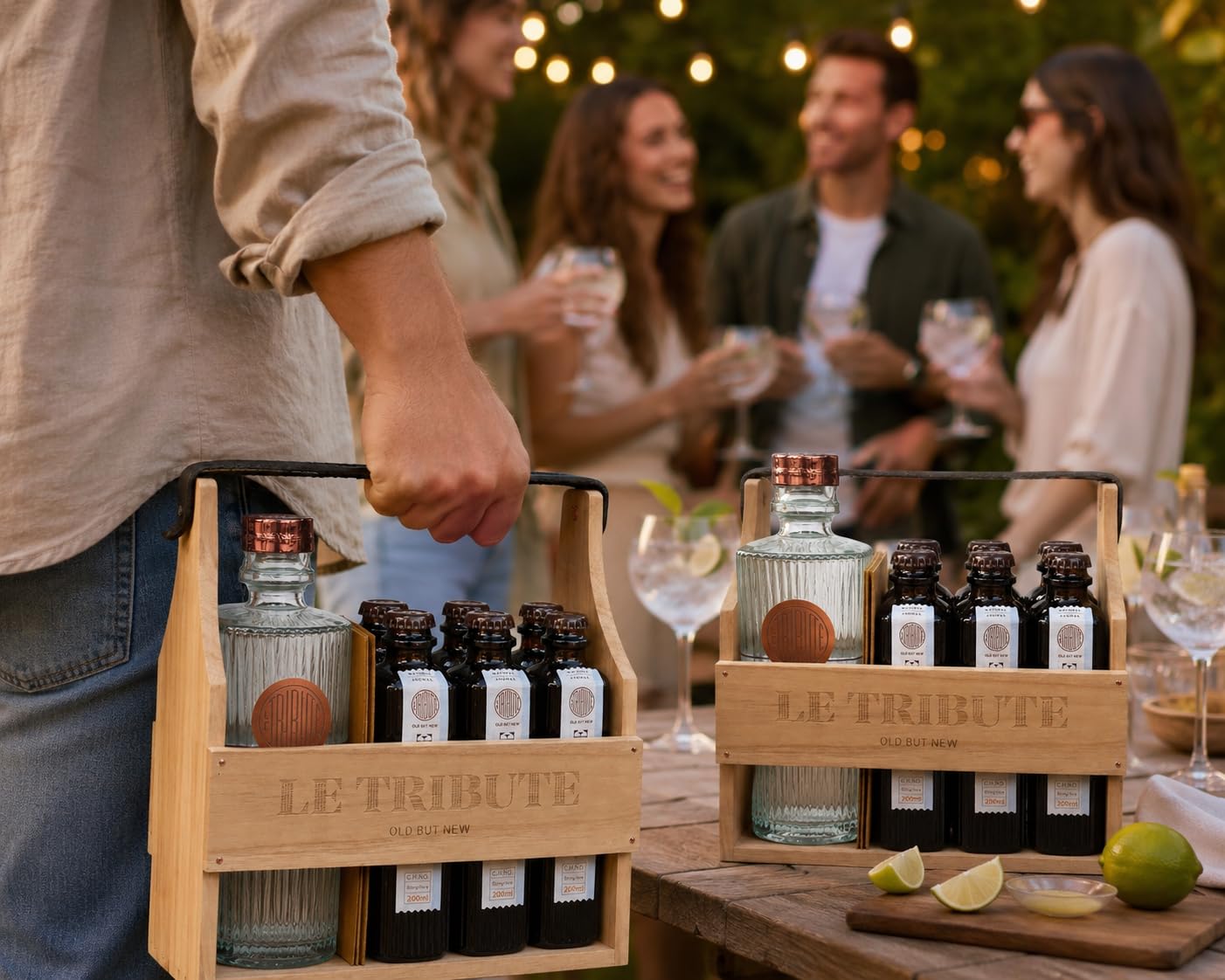 Pack Premium Le Tribute Gin con Caja de Madera y 6 Tónicas de Regalo | Estuche Gourmet para Regalo-MYSECRETWINE-