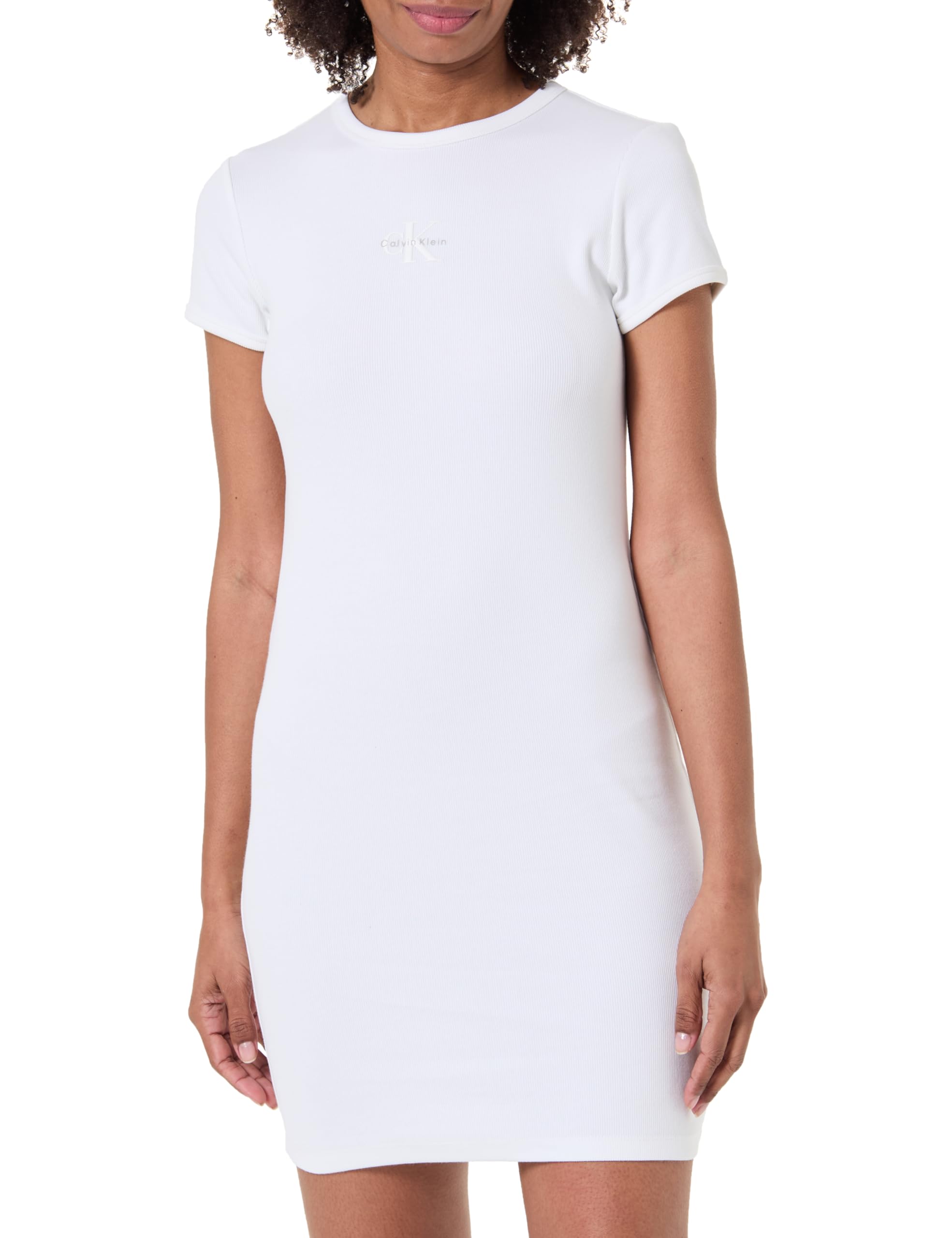 Calvin Klein Women's Ss Monologo Baby Rib Mini Dress LV047F241G Dresses, White (Bright White), XXL