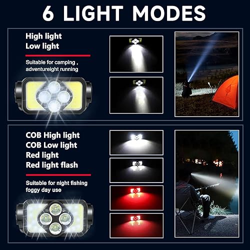 Miniatura 4 de Linterna frontal recargable, sensor de movimiento de 1000 lúmenes, lámpara LED recargable para exteriores, impermeable, IPX5, para caminar por la