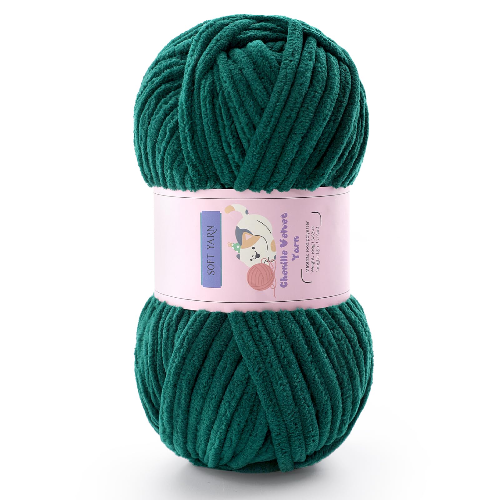 Chunky Chenille Yarn for Crocheting, #6 Green Baby Blanket Yarn for Crochet