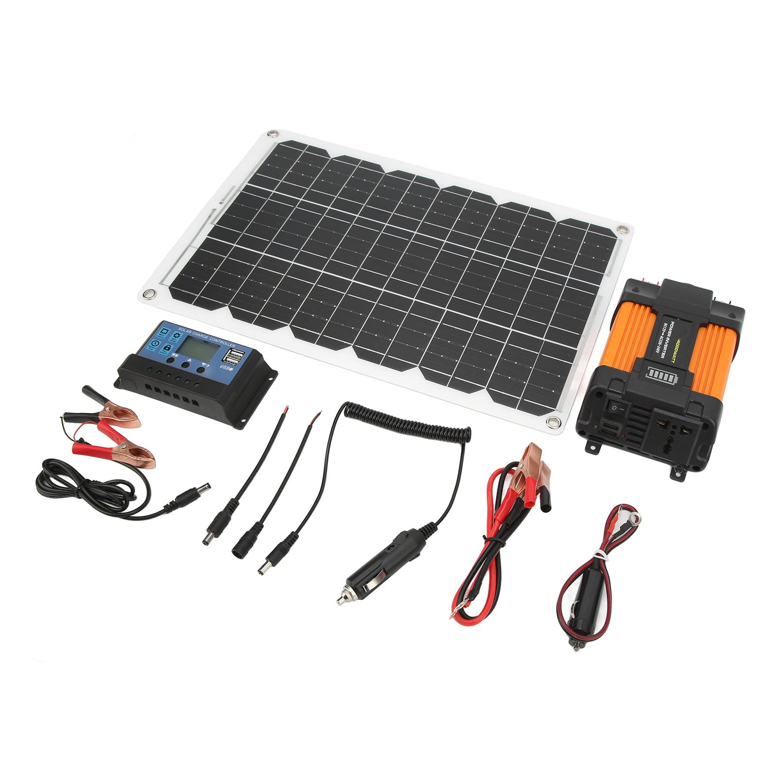 Alomejor Inversor de 4000 Vatios, Sistema de Energía Solar Portátil 30A 12V 24V Controlador de Carga Solar 18W 18V Kit de Panel Solar