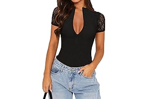 REORIA: Sultry Short-Sleeve Lace Bodysuit for Women