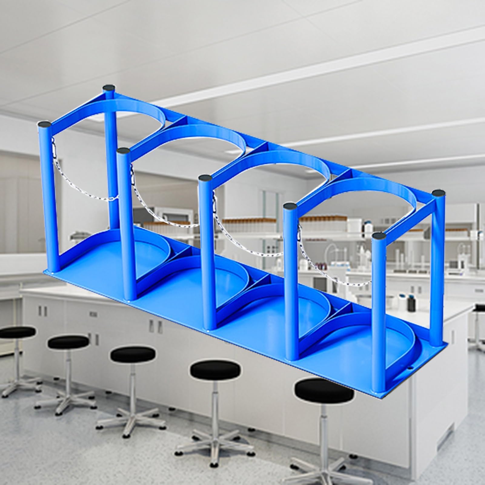 GTHTUHFD Oxygen Cylinder Rack Standing Oxygen Tank Rack For 1-6 Cylinder, Small Oxygen Cylinder Storage Stand, Blue Medical Oxygen Tank Holder For Storage & Transportation,L-75cm(29 1/2
