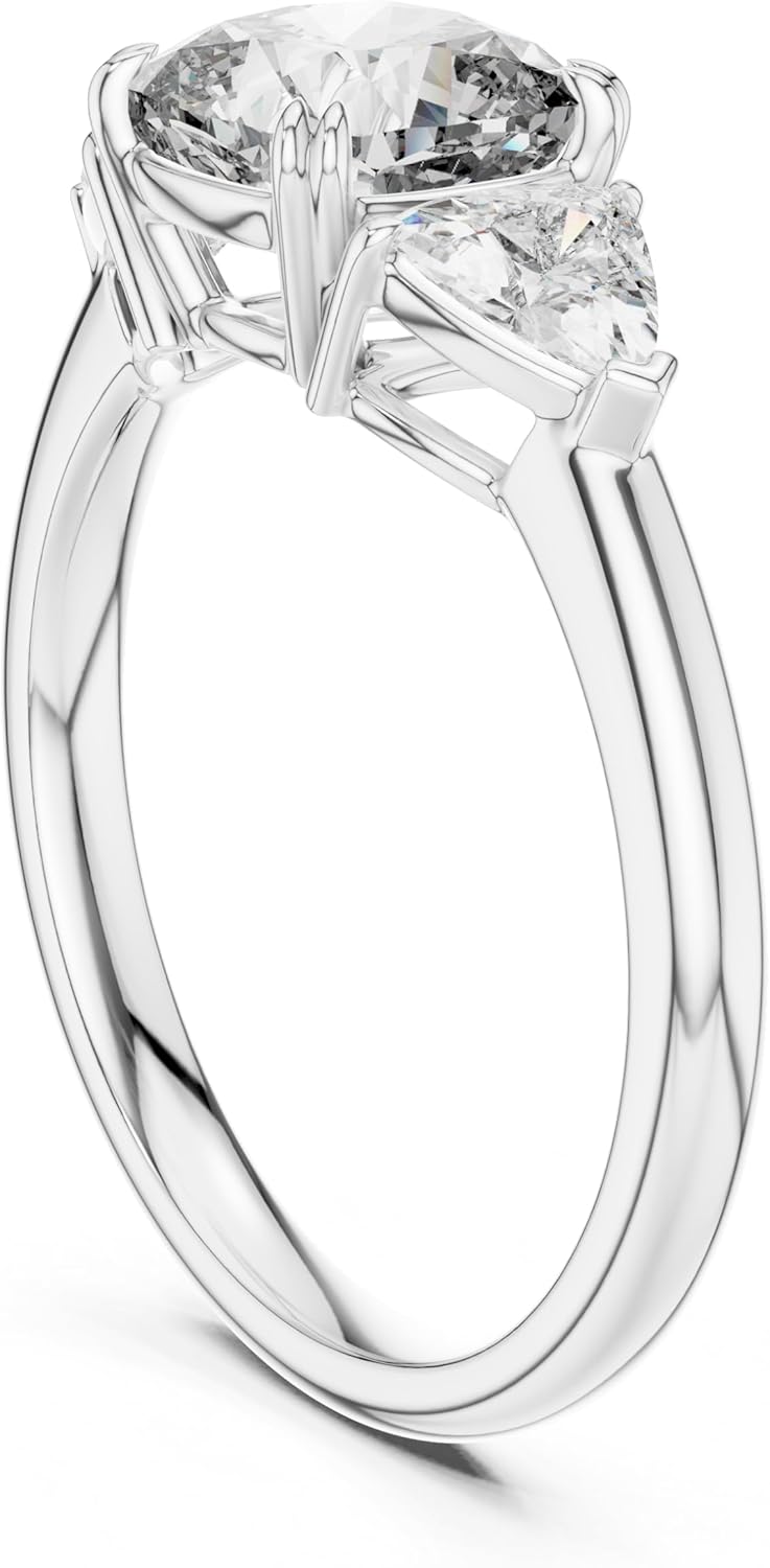 Rose Gold Cushion Cut Three Stone Engagement Ring for Women – Trillion Side Stones, Elegant Prong Setting, Promise Ring Gift