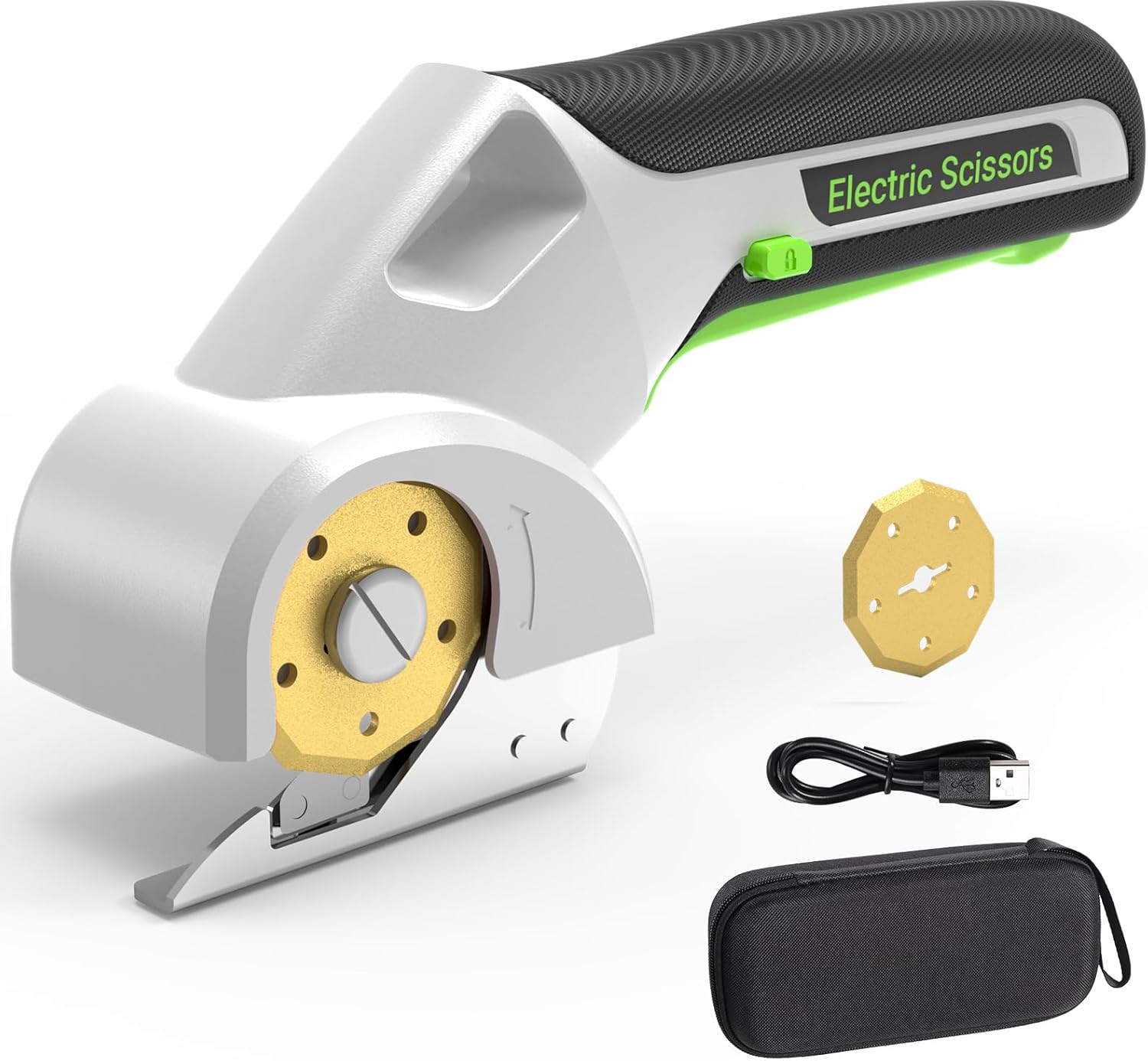 2026 NEW 4V Cordless Electric Scissors Tools, Cardboard Cutter with 2 Titanium Blade Accessories, Safety Lock, Rotary Cutter for Cardboard,Gifts for Men&Women - Glossy White