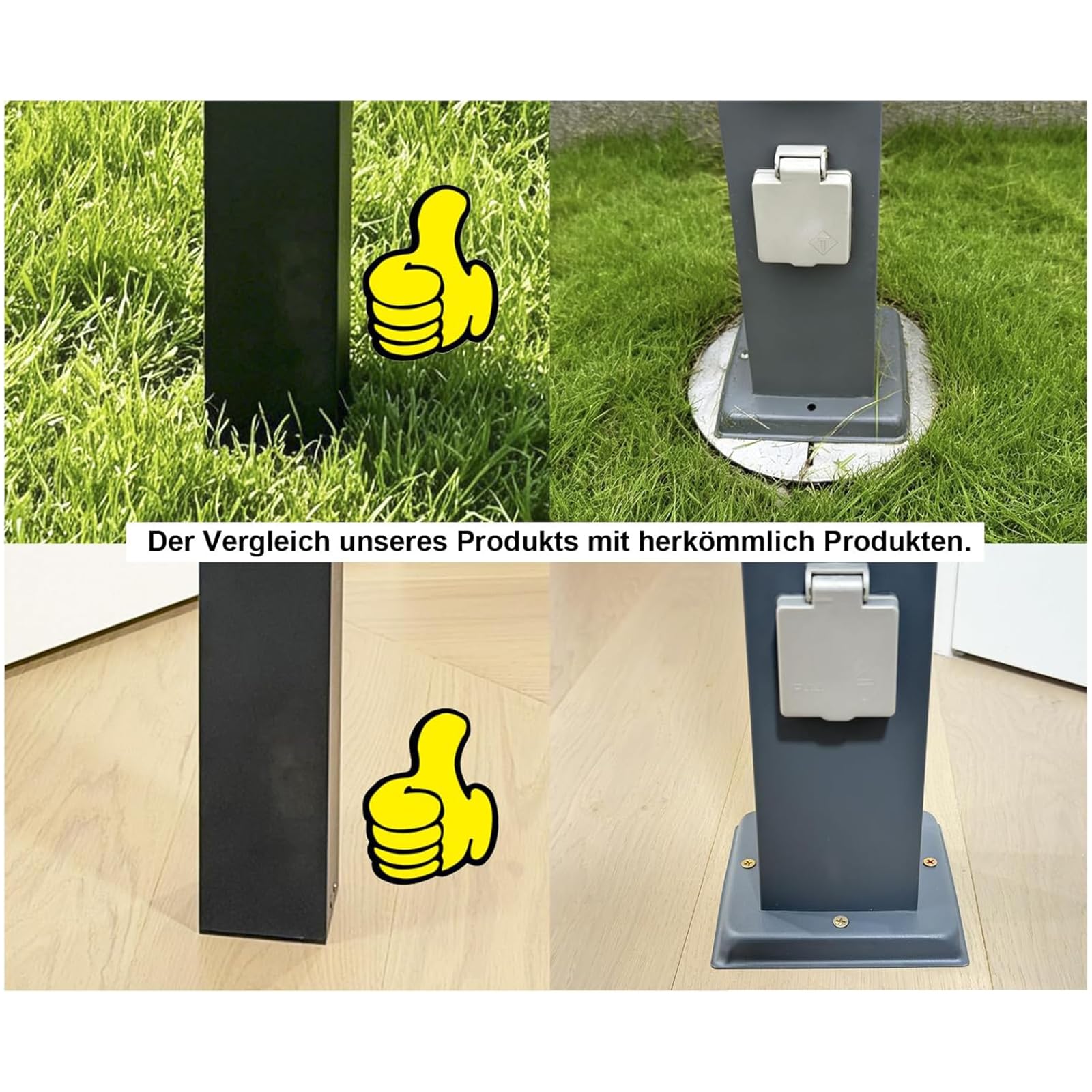 Wegeleuchte Standleuchte Außen mit Bewegungsmelder, 80cm Pollerleuchte außen mit E27 Sockel, Stabile und Robuste Basis IP44 Außenleuchte Gartenleuchte mit 2 Steckdose, Anthrazit (Ohne Leuchmittel)