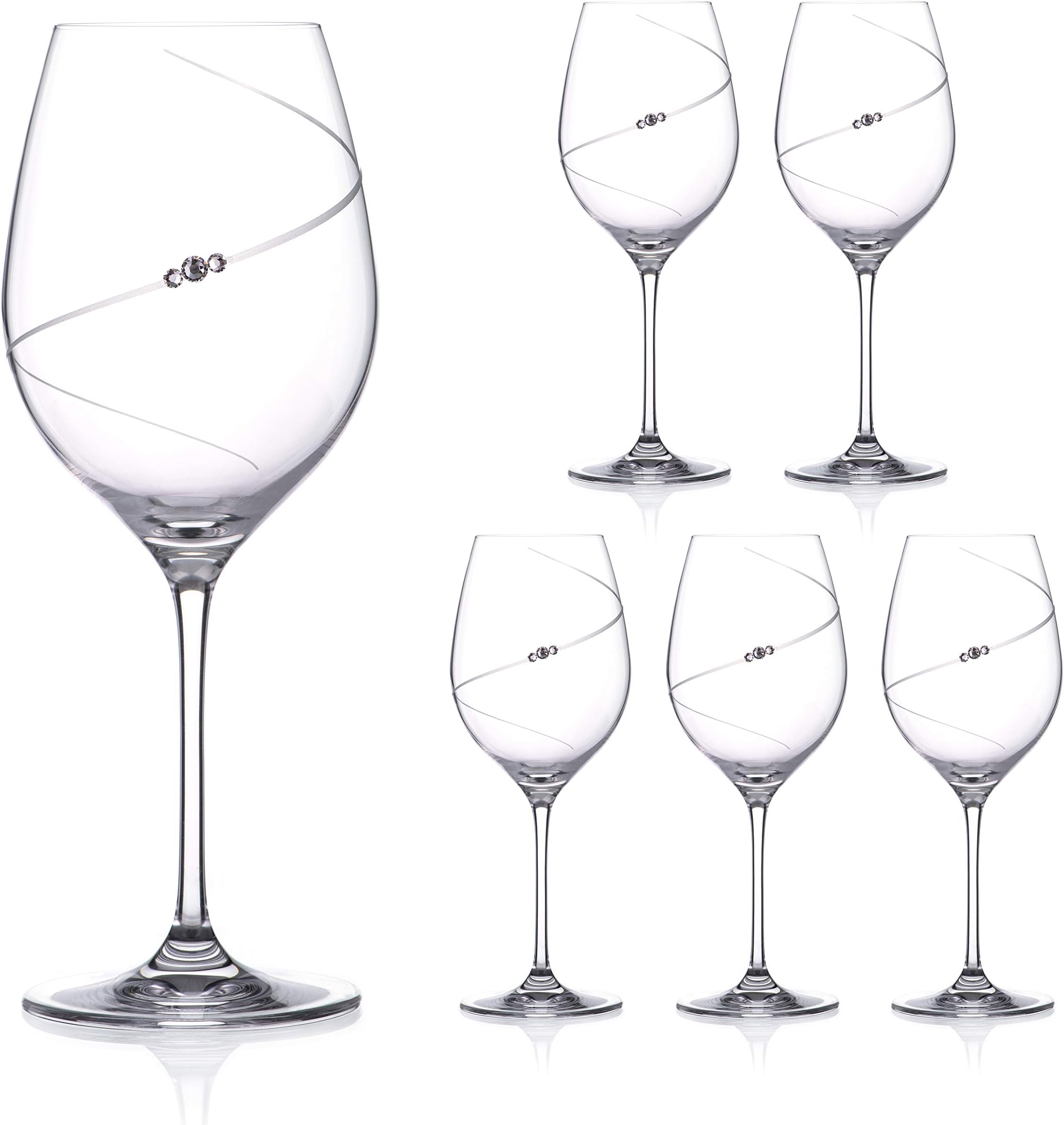 DIAMANTE 6 Red Wine Glasses - 'Silhouette' Design Embellished with Sparkling Crystals - Set of 6 in Gift Box