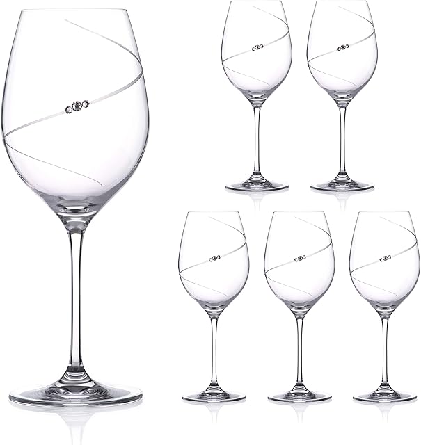 DIAMANTE Swarovski Red Wine Glasses - 'Silhouette' Design Embellished with Swarovski Crystals - Set of 6