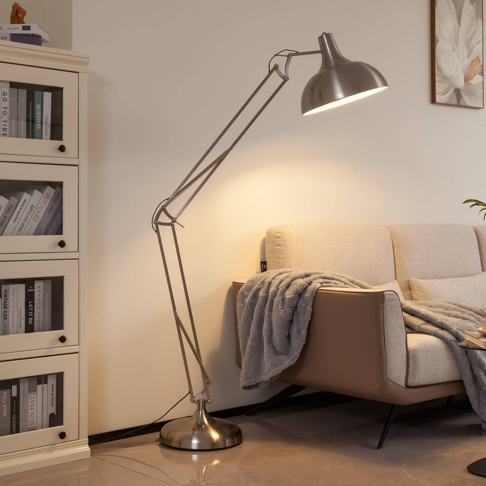 Lindby lampadaire salon en argenté, lampe sur pied
