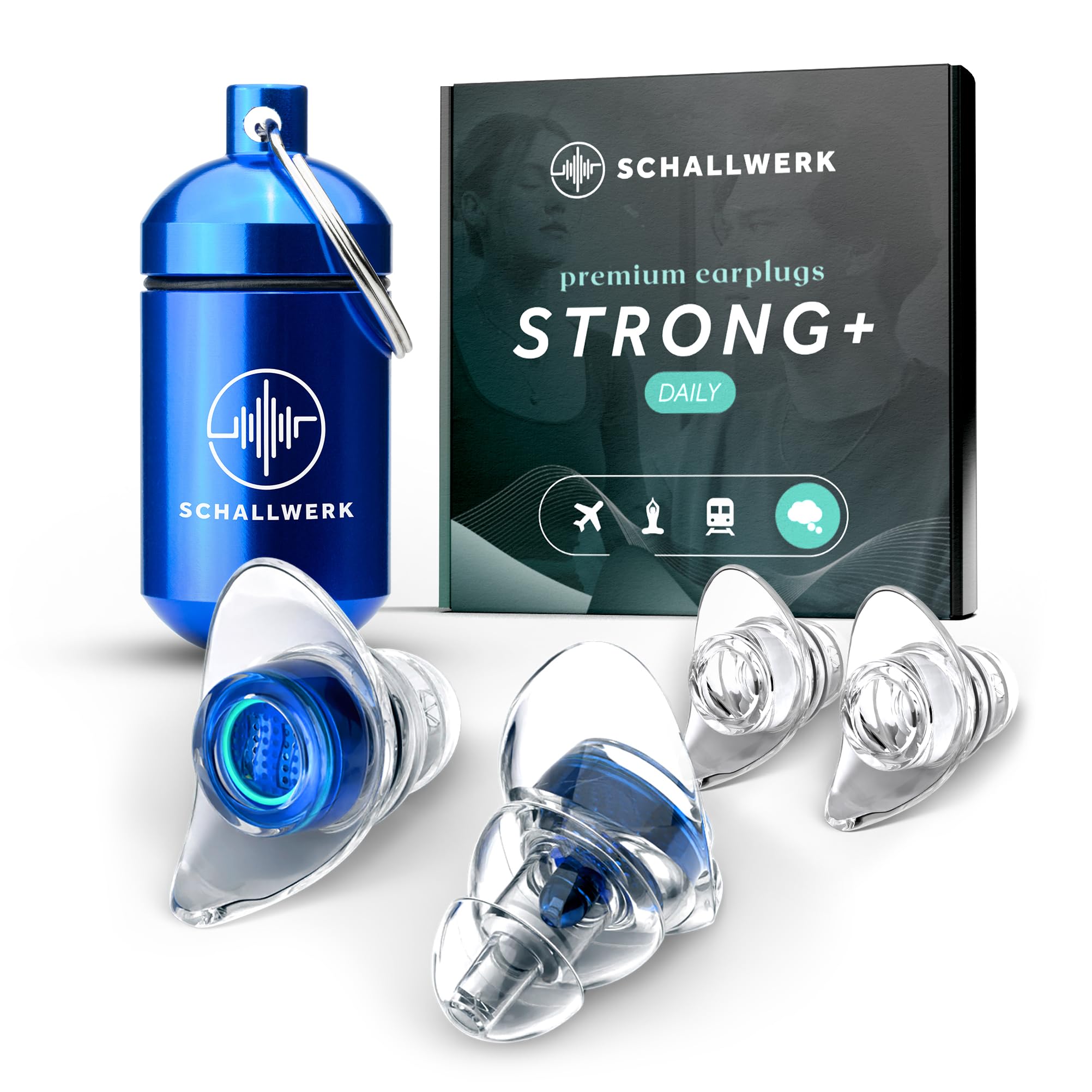 SCHALLWERK ® Strong+ Daily bouchon d'oreille avec une protection extra forte – atténue le bruit et maintient la qualité du son – idéal pour la musique, les festivals, le travail, l'apprentissage