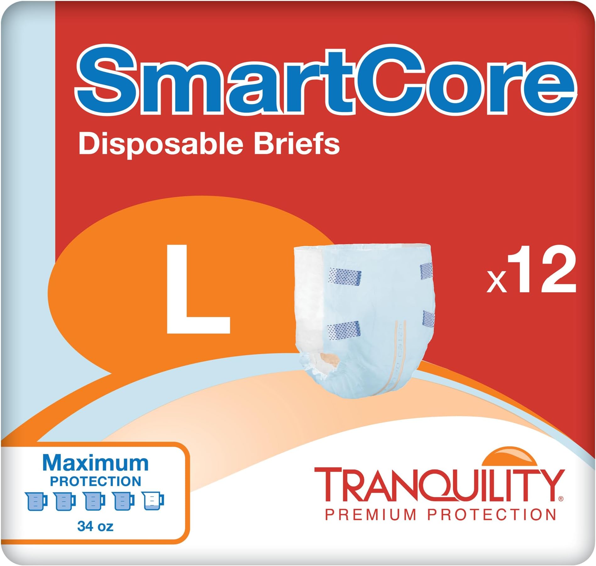 SmartCore Adult Diapers with Tabs, Large, 12 Ct