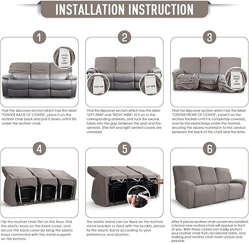 Miniatura 104 de TAOCOCO Fundas para sofá reclinable, 8 piezas, fundas elásticas para sofá grande de 3 asientos, fundas reclinables, protector de muebles con patrón