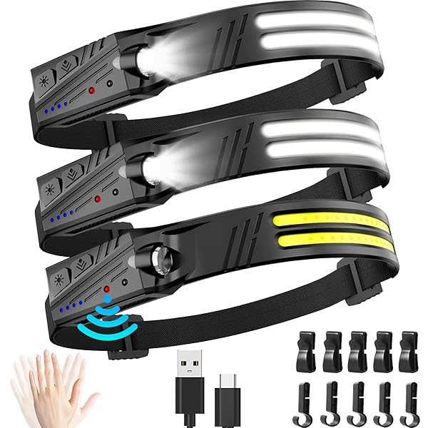 Headlamp Flashlight,3 Pack Super Bright 2000 Lumen Head Lamp,230Wide Beam 1500mAh Motion Sensor Lampe Frontale,5 Modes IPX5 Waterproof 0.14lb Lightweight Headlights For Camping Essentials Hiking
