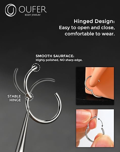 OUFER 20G Anellino Naso Acciaio Chirurgico 316L Piercing Naso Donna Anellino 5/6/7/8/9/10/12 mm Anello Naso Piercing Naso Piercing Naso Nostril Nose Hoop Nose Ring Nose Pin - 3