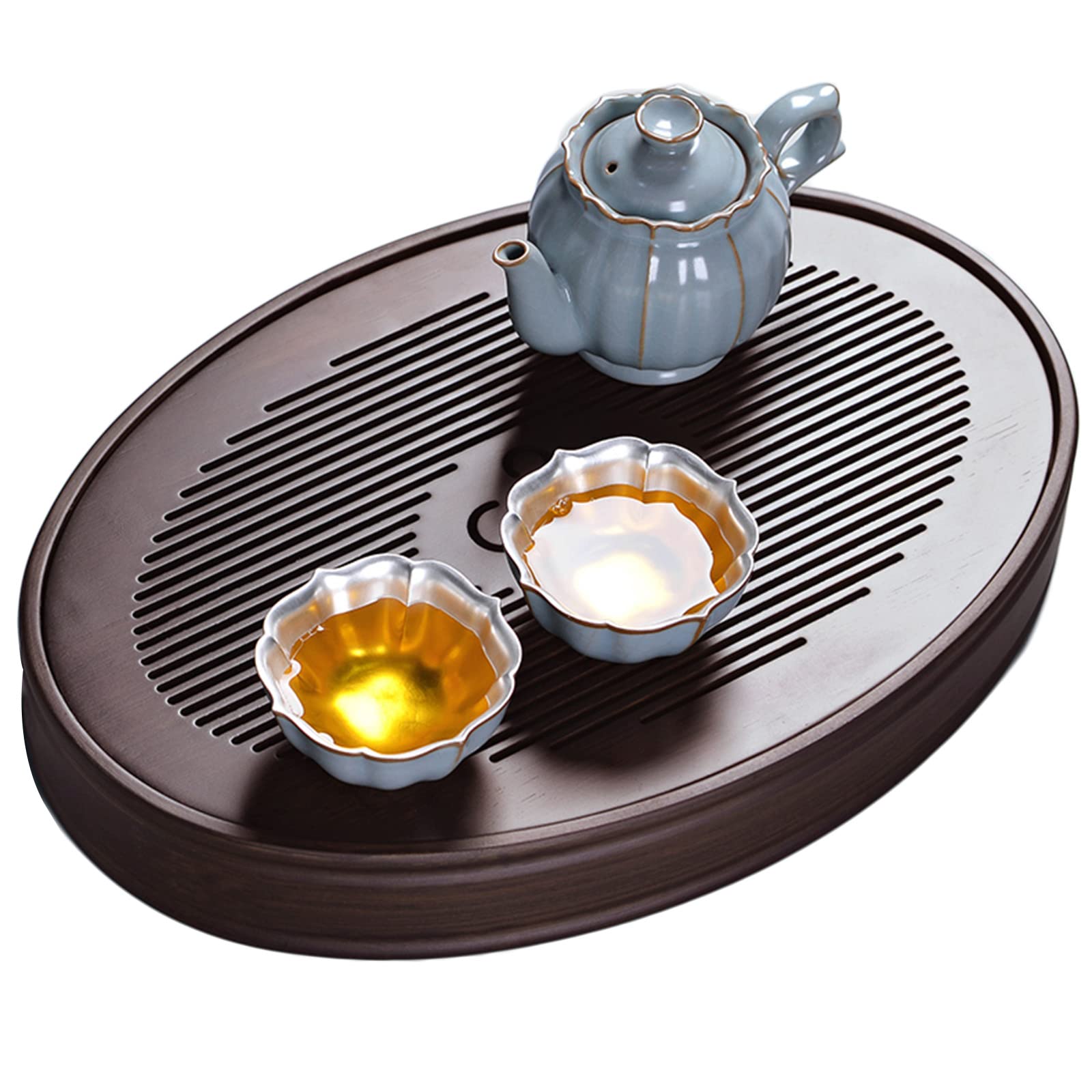 GTHTUHFD Kung Fu Tea Tray, Kung Fu Small Tea Tray Chinese With Reservoir Type Water Storage Box,Brown-36 * 25.5cm