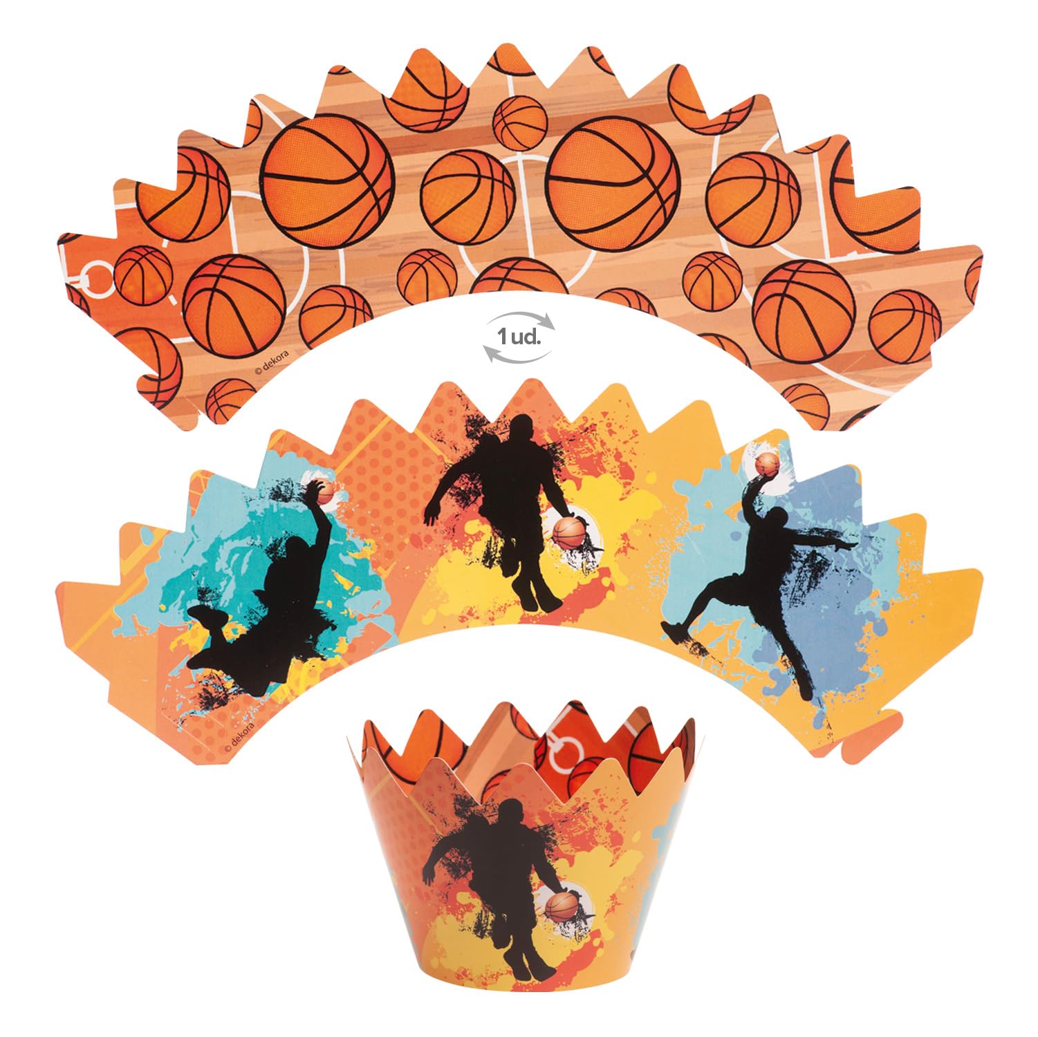dekora - Basketball Cupcake Decoration Kit: 6 Paper Toppers + 6 Cupcake Wrappers, Double-Sided Reversible, Reusable, Paper Cupcake Wrappers for Muffins & Cupcakes (not for Baking)