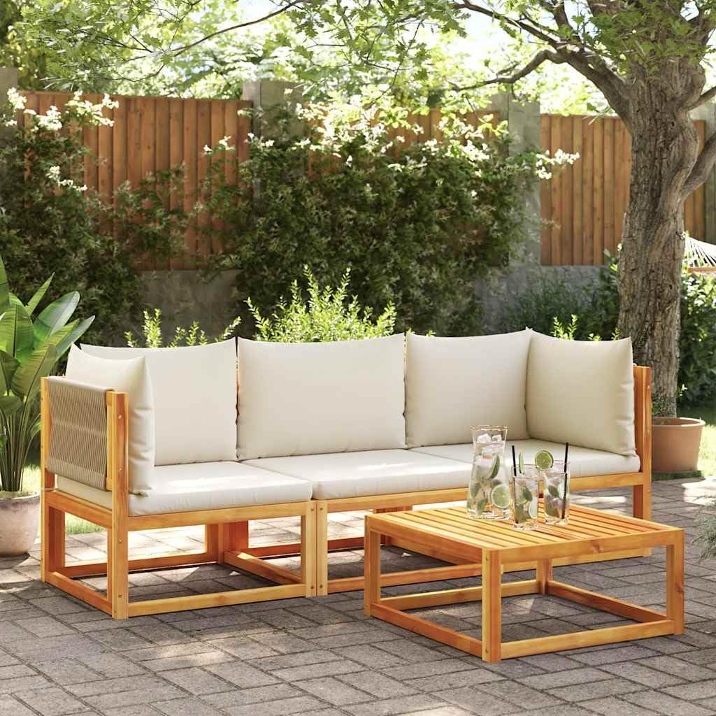 Divano da giardino angolare in legno di acacia e corda, divano angolare esterno con cuscini sfoderabili lavabili, poltrona d'angolo modulare per patio terrazza, seduta resistente alle intemperie