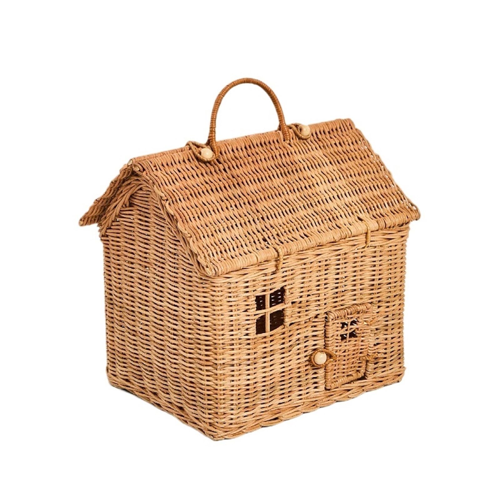 House Shaped Basket Cute House Shaped Storage Basket Handwoven Rattan Tote Bag for Photography Prop Farmhouse Decor Home Organizer
