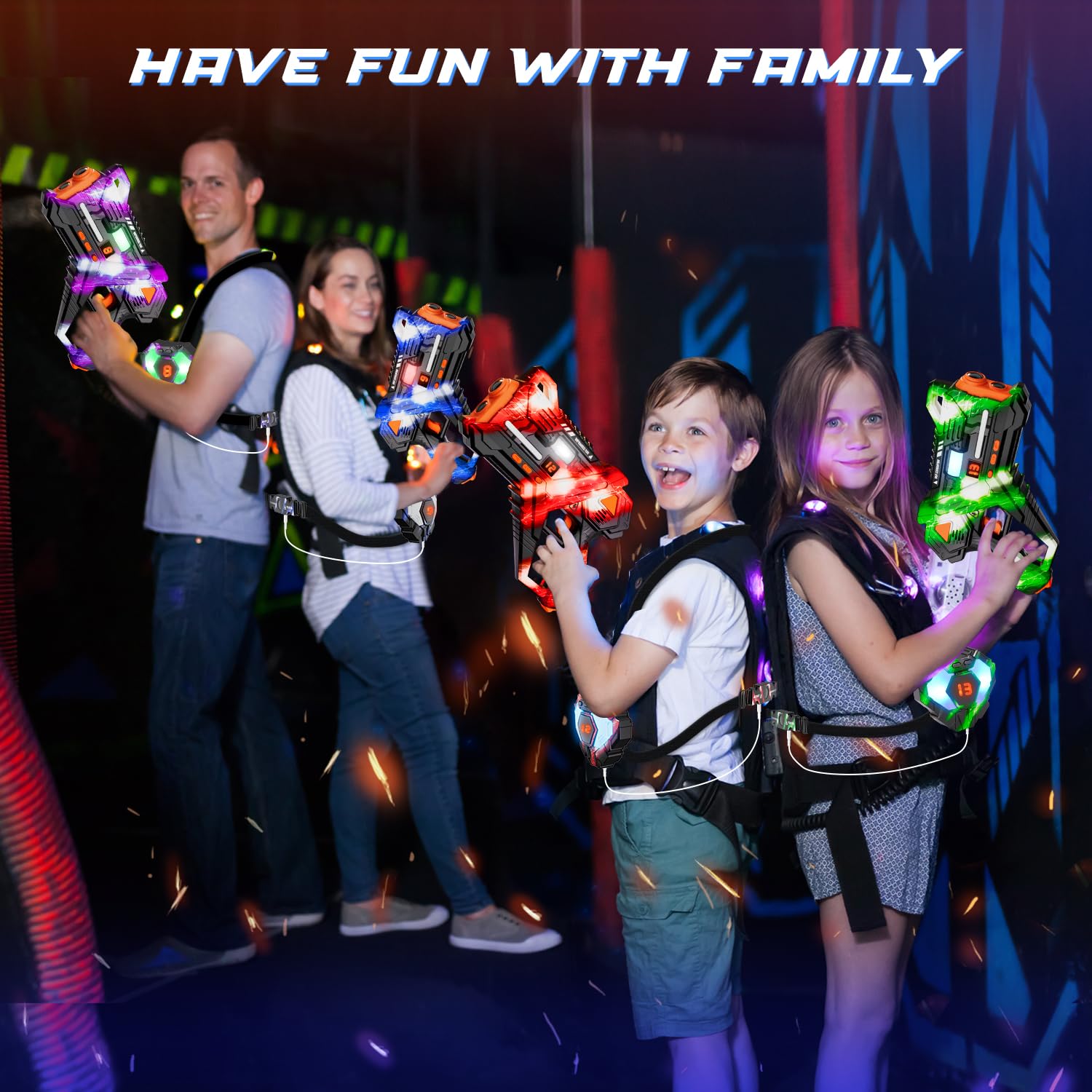 VATOS Rechargeable Laser Tag 360° Combat, 2.4GHz Data SYNC Display Laser Tag Gun with Vest and Back Target 4 Players - Image 3