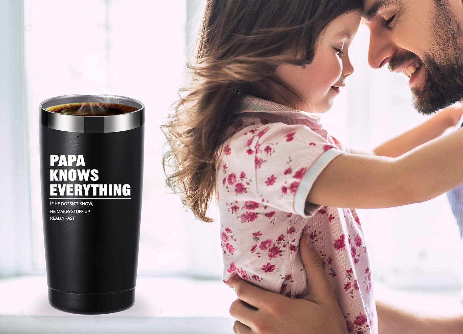 momocici Papa Knows Everything 20 OZ Tumbler.Dad Gifts from Daughter,Son,Wife.Birthday Christmas Gifts for New Dad,Father,Husband,Men Travel Mug(Black) - Image 4