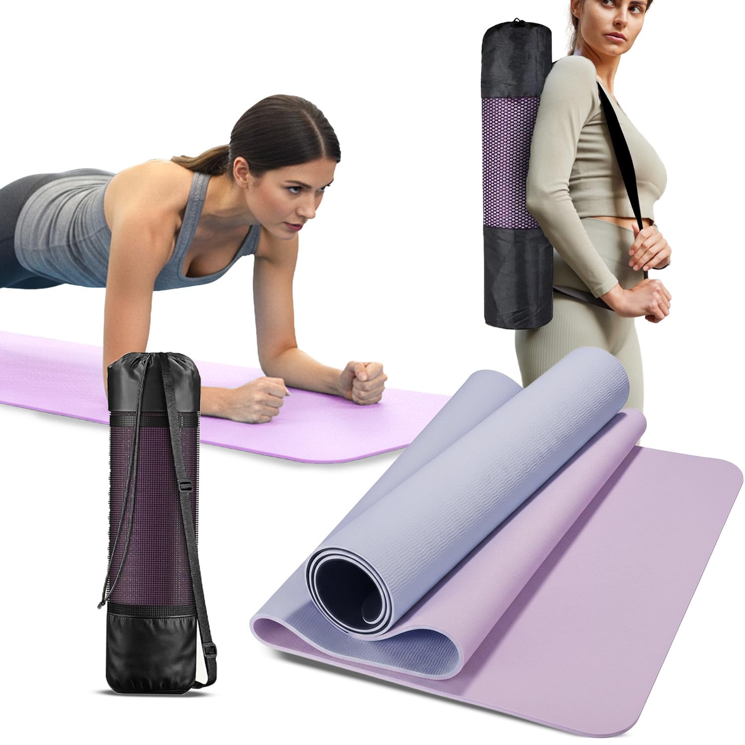 Avilia - Tappetino Yoga in TPE Ecologico Antiscivolo con Tracolla per Yoga e Pilates, Spessore 6 mm per Comfort e Stabilità, Ideale per Allenamenti Fitness a Casa o in Palestra