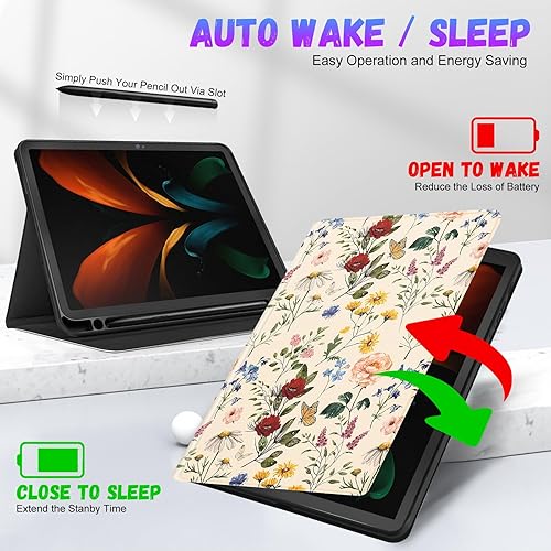 Miniatura 5 de Funda para Samsung Galaxy Tab A8 de 10.5 pulgadas para niños, niñas, folio para mujeres, diseño floral femenino, bonita, adolescente, floral, única,