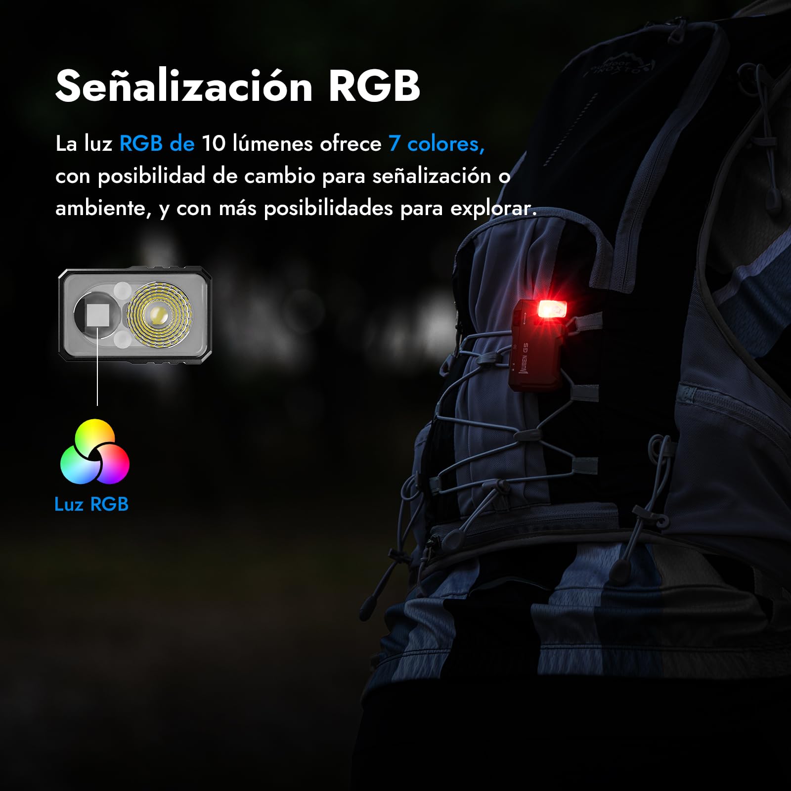 WUBEN G5 Linternas LED Alta Potencia 400 Lúmenes, Linterna LED Recargable USB RGB Potente, Linterna Led Pequeña a Pilas, IP68 Impermeable Portátil Flashlight Emergencia Camping（Negro）