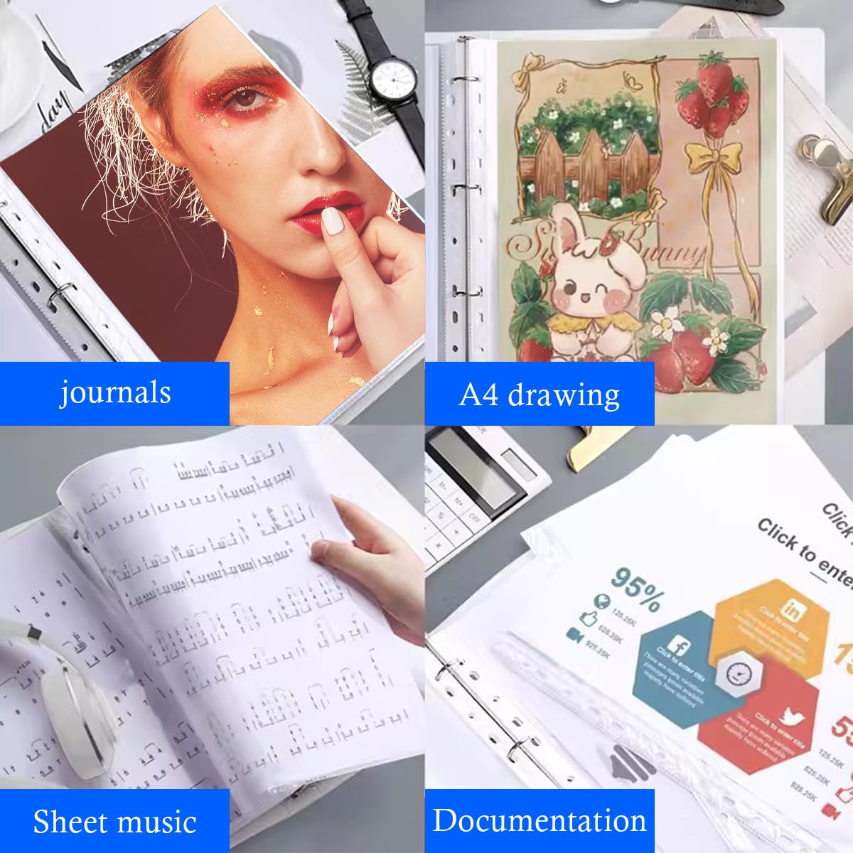 Presentatiemap FolderSys, A4, 20 hoesjes, 12 ringen, T-gestanst, met