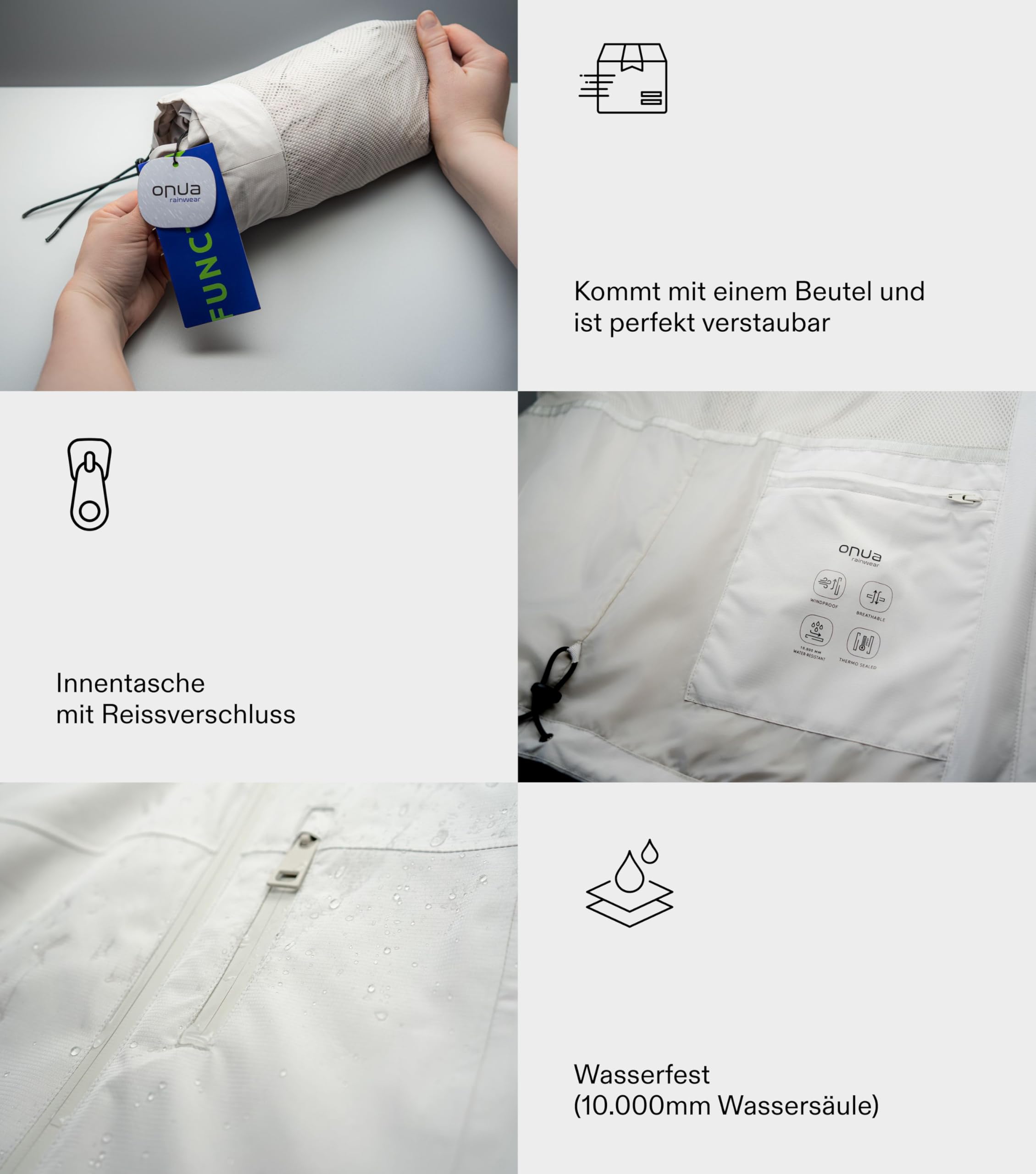 ONUA Regenjacke Damen wasserdicht, winddicht & atmungsaktiv, Funktionsjacke, Outdoorjacke, Allwetterjacke oder Wanderjacke mit thermisch versiegelten Nähten (Größe 36-48)