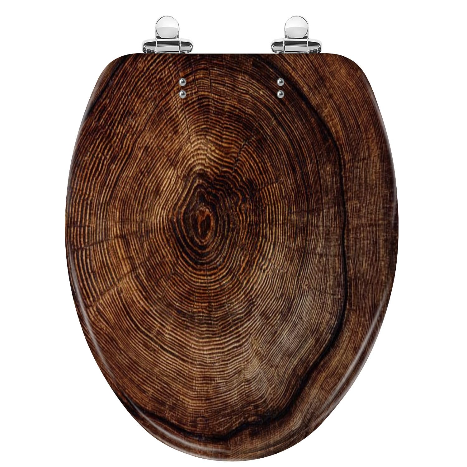 Tazyyzuu Multi2 Cedar Wood Resin Round Toilet Seat With Slow Close Lid Quick Release Hinges Easy Clean Design(,Elongated)
