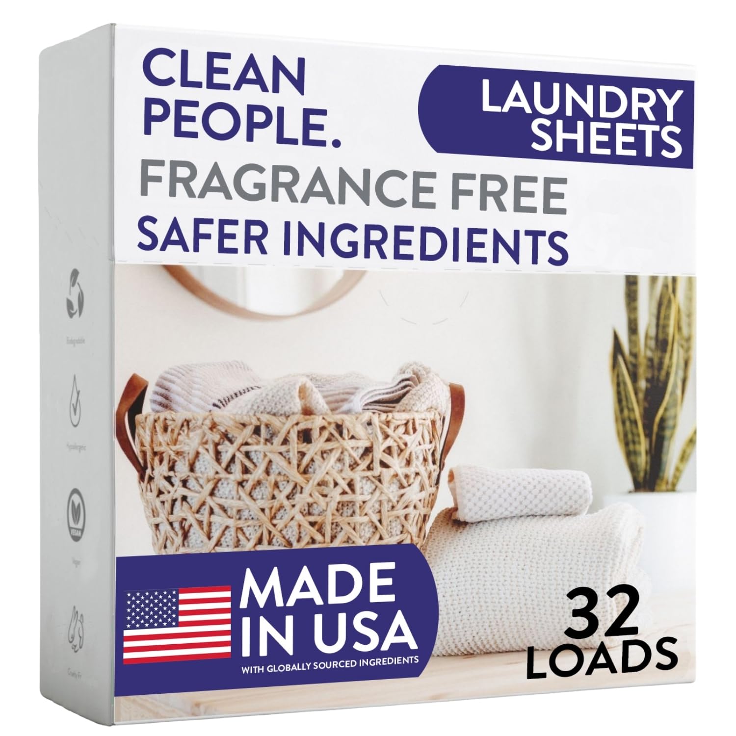 The Clean People Fragrance Free Laundry Detergent Sheets - Laundry Soap - Ultra Concentrated, Recyclable Packaging, Stain Fighting - Fragrance Free, 32 Pack