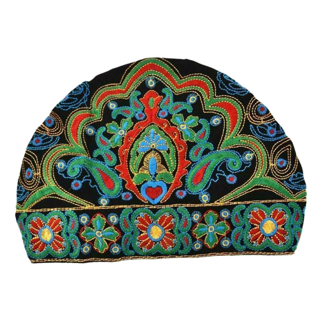 Women Ethnic Turban Hat Cap Head Wrap Scarf Beanie Embroidered Floral Black | Womens Accessories | Hats-image-1