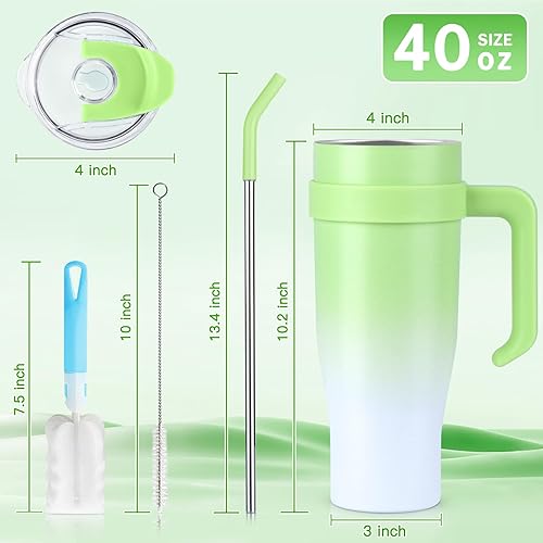 Miniatura 2 de Vaso de 40 onzas con asa y tapa con pajilla, botellas de agua de acero inoxidable aisladas, taza de viaje para café a prueba de fugas, vasos de