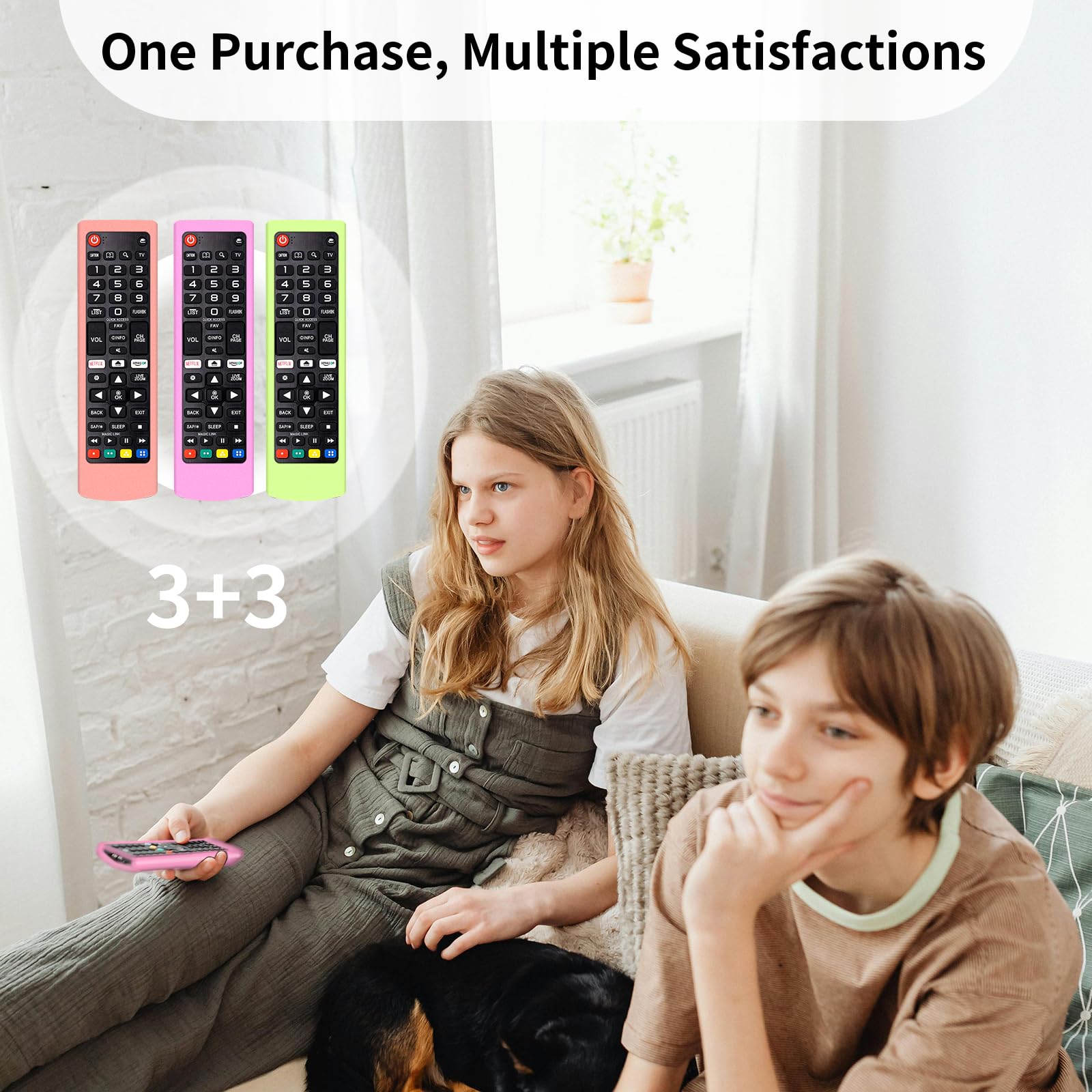 Mando a distancia universal de repuesto sin configuración, compatible con LG todos los televisores LG con funda protectora suave de silicona antipérdida, amarillo, naranja y rosa, compatible con