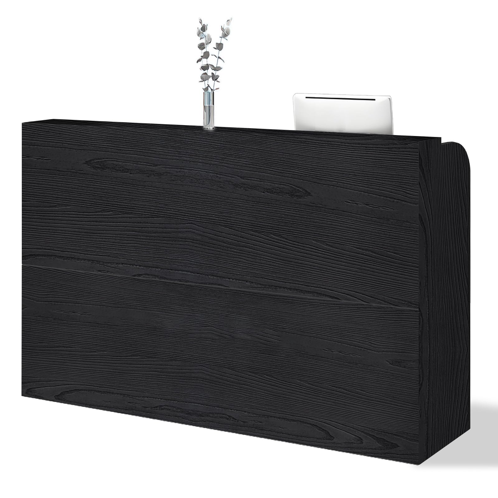 Nowoczesne czarne drewniane biurko recepcyjne 120 x 50 x 110 cm do biur, sklepów, salonów - współczesny design stylowe meble recepcyjne idealne dla firm