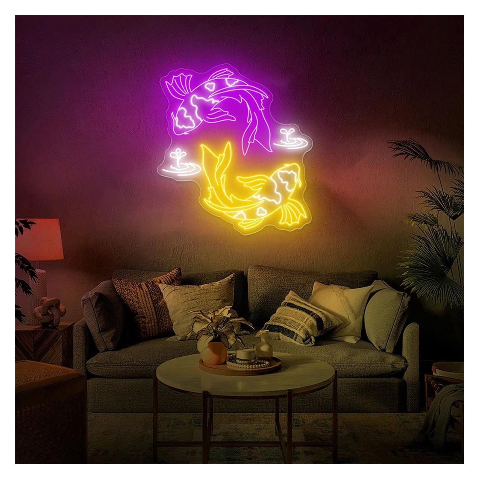 LEMST Signs Lamp Fish Neon Sign USB Powered Adjustable Brightness Two Fish Neon Lights Suitable for Hung On The Door Wall and Balconies(E,61cmx71cm)