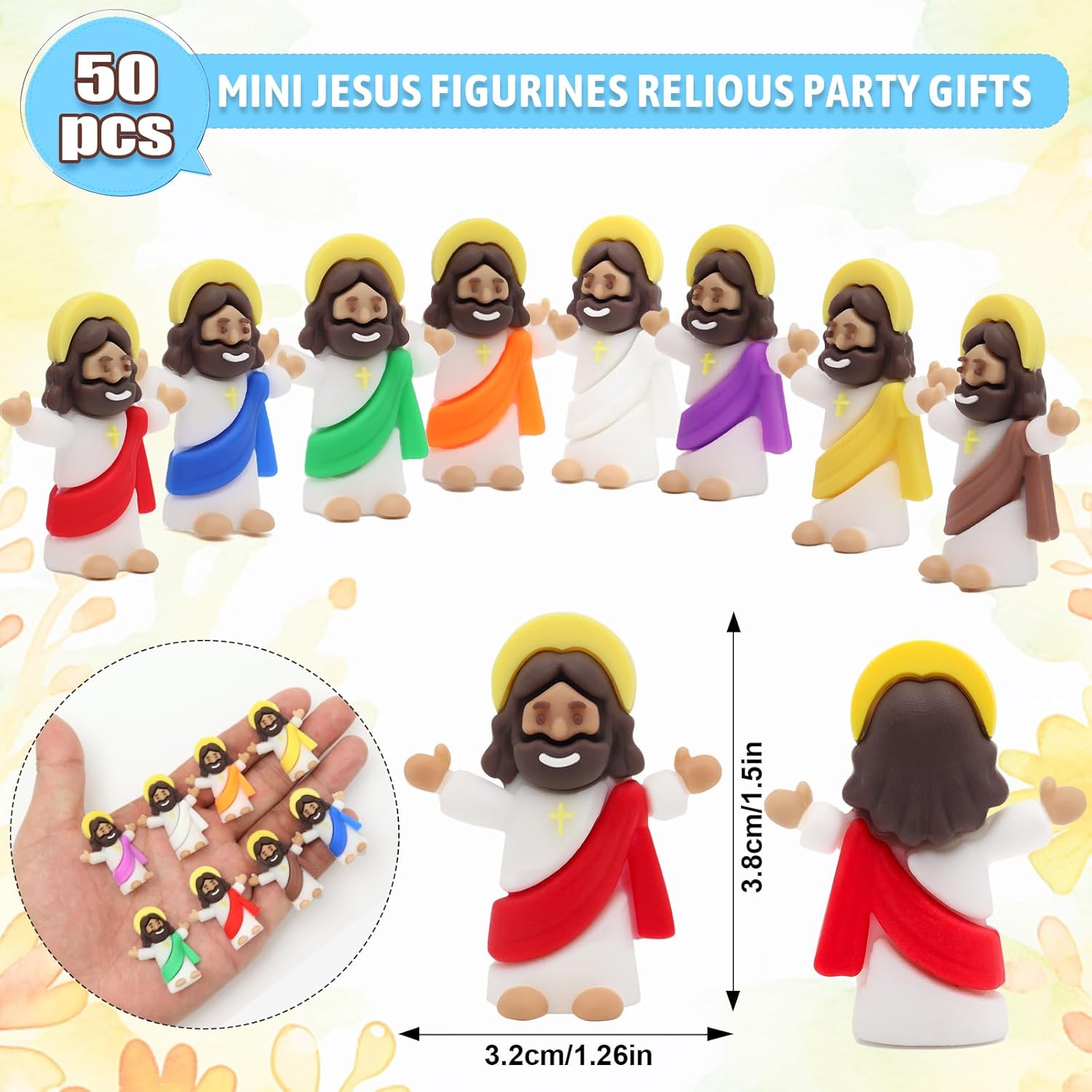 50 Pcs Brown Jesus Little Mini Jesus Figurines in Bulk Original Design to Hide and Seek Religious Party Favors Baptism Gift for Easter Egg Stuffers Fillers - Image 2