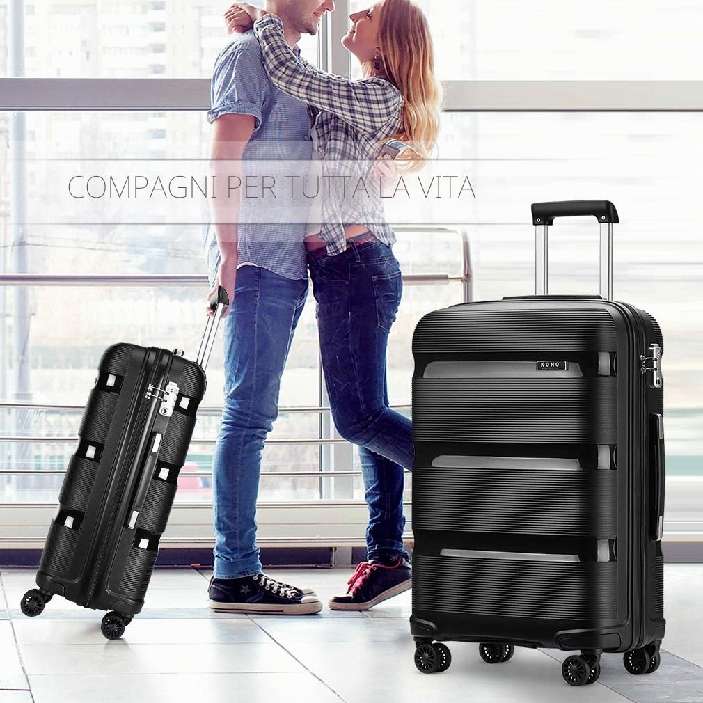 KONO Valigia Grande Trolley Media Bagaglio a Mano Rigida e Leggera in Polipropilene con 4 Ruote e TSA Lucchetto