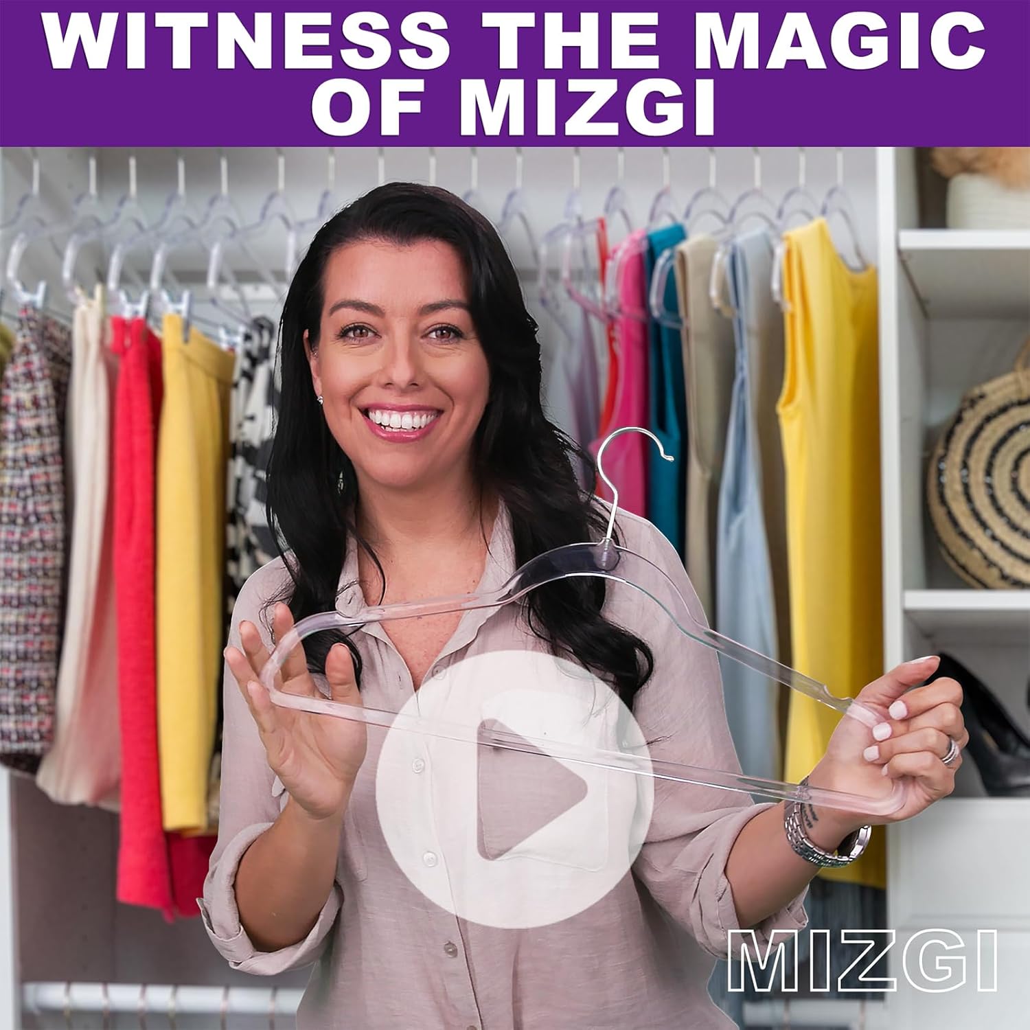MIZGI 50 Pack Clear Plastic Hangers - Premium Thick Invisible Space Saving Hanger with 360° Swivel Hook, Ultra Slim Hangers for Suits, Dresses, Shirts, Coats & Pants