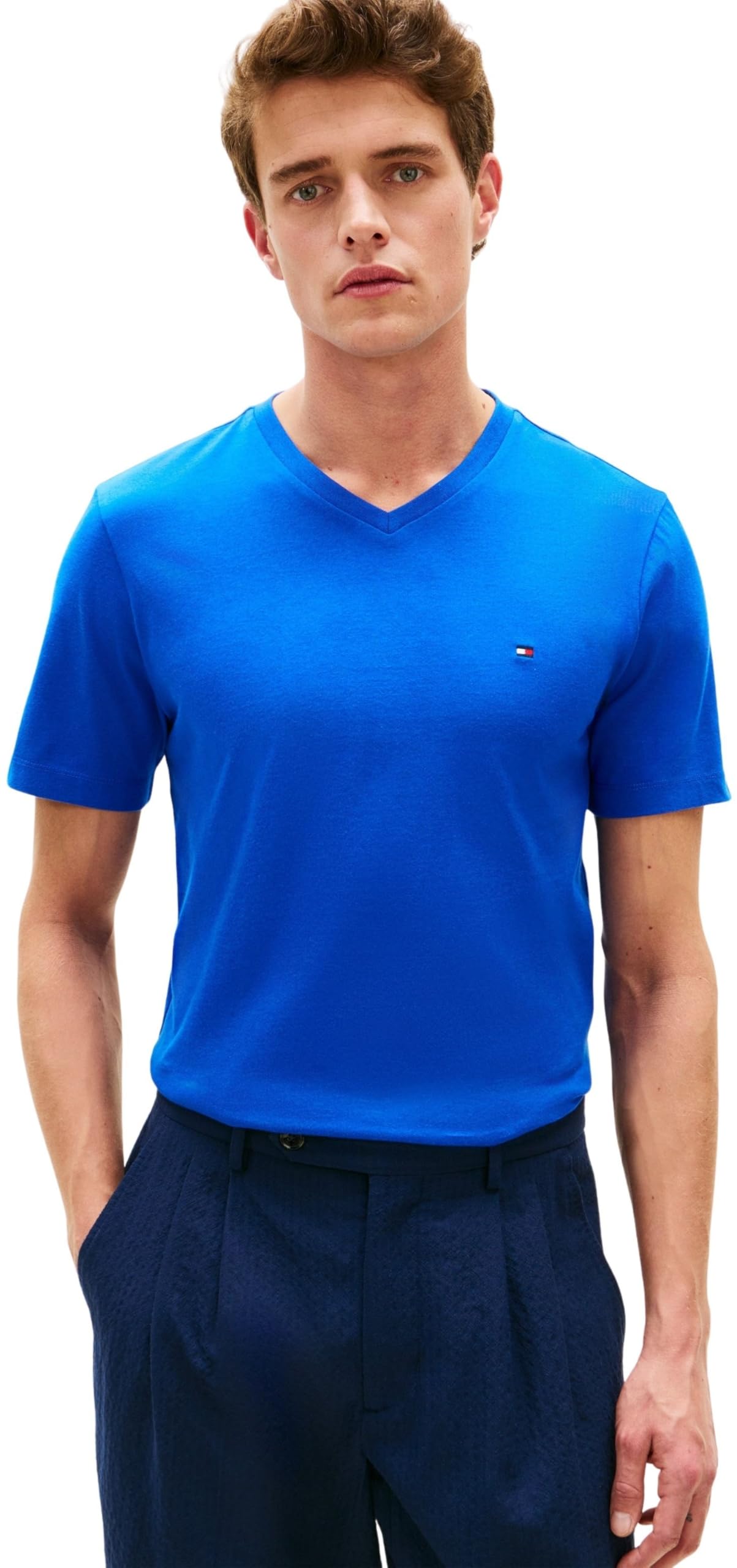 Tommy Hilfiger Men's Essential V-Neck Tee MW0MW39249 S/S T-Shirt, Blue, XL