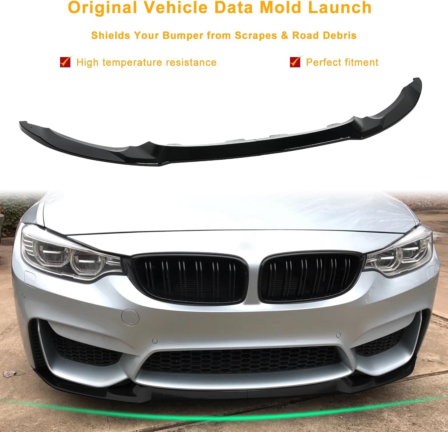 KHK Front Bumper Lip Spoiler for BMW 3 Series F80 M3 F82 F83 M4 2015-2020,Glossy Black ABS Air Dam Front Splitter Body Kit Accessories-2PCS