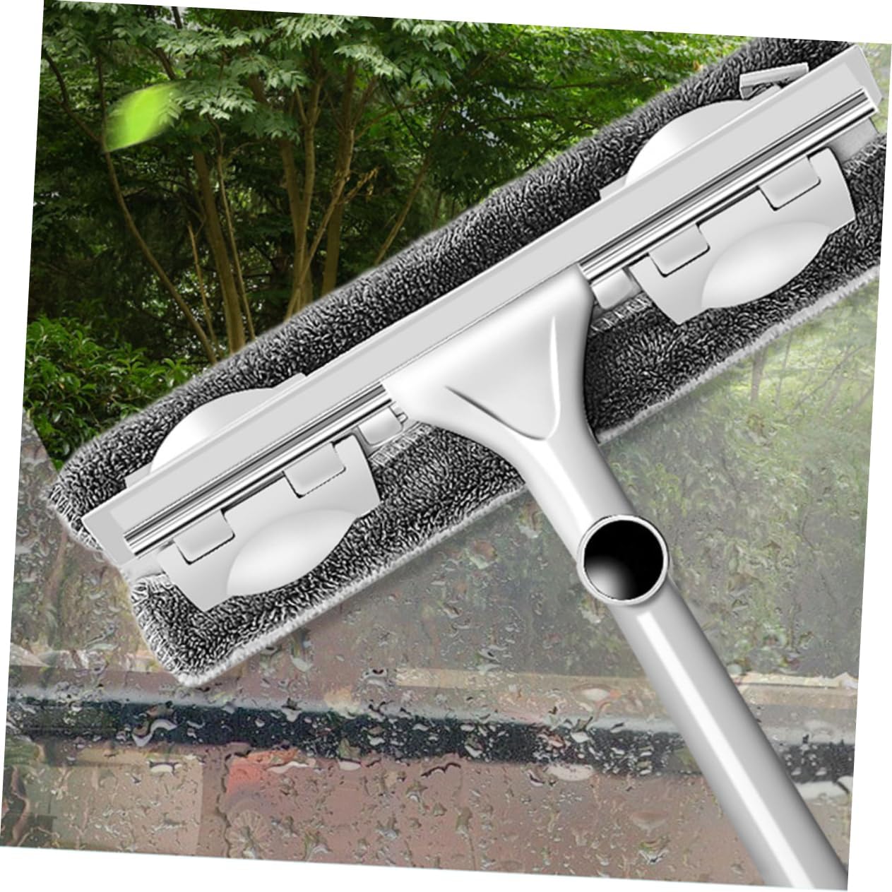 FOMIYES Window Cleaning Brush Long Handle Double-Sided Wipe Stainless Steel Rod High-Rise Building Cleaning Tool Efficient Window Scrub
