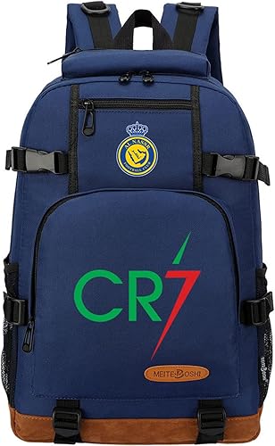 Cristiano Ronaldo Bookabg - Mochila ligera al Nassr FC con bolsillo frontal, bolsa diaria duradera para jóvenes y adolescentes, Azul marino (Navy1),