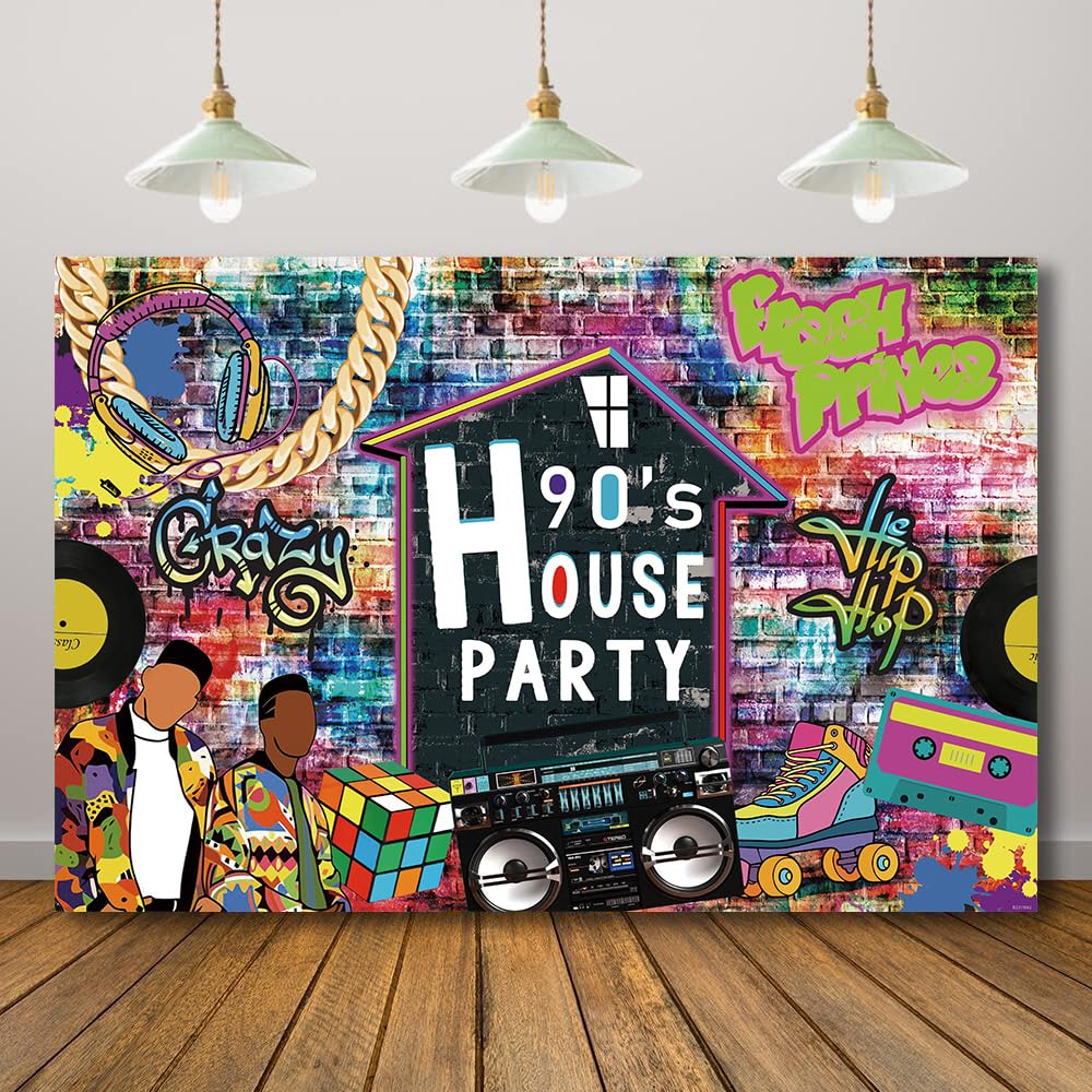 Rcoaror 90s House Party Backdrop Graffiti Hip Hop Background for Birthday Decorations Throwback Party 90’s Fresh Prince 1990s Radio Back to 90s Banner
