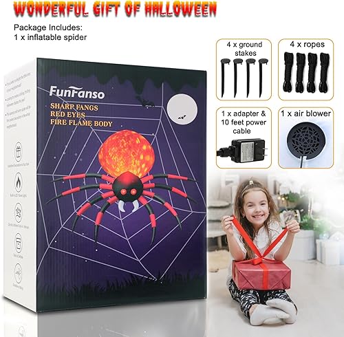 Miniatura 6 de Araña inflable de Halloween de 10 pies para decoración al aire libre para patio, araña grande morada con llama giratoria LED, araña gigante de
