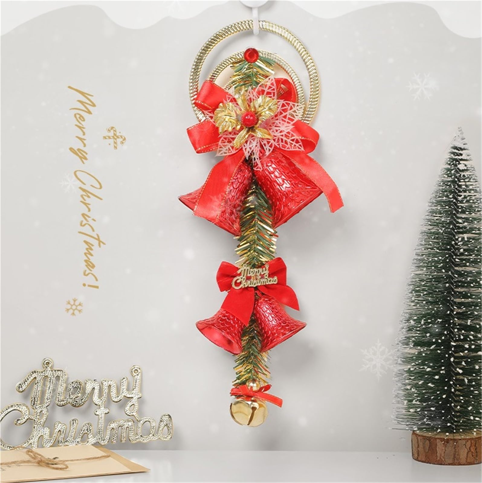 Campanelle Natale Campane Sospese con Decorazione for Ornamento Natalizio da 2 Pezzi Fiocco for L'anniversario di Natale Decorazioni(Rot)