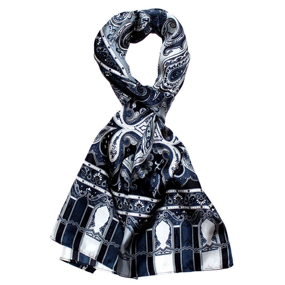 LORENZO CANA Foulard de 100% soie pour la femme – écharpe avec les mesures de 50 x 165 cm - fin, léger et noble pour le printemps et l´été – une sensation de luxe en gris argenté noir bleu foncé
